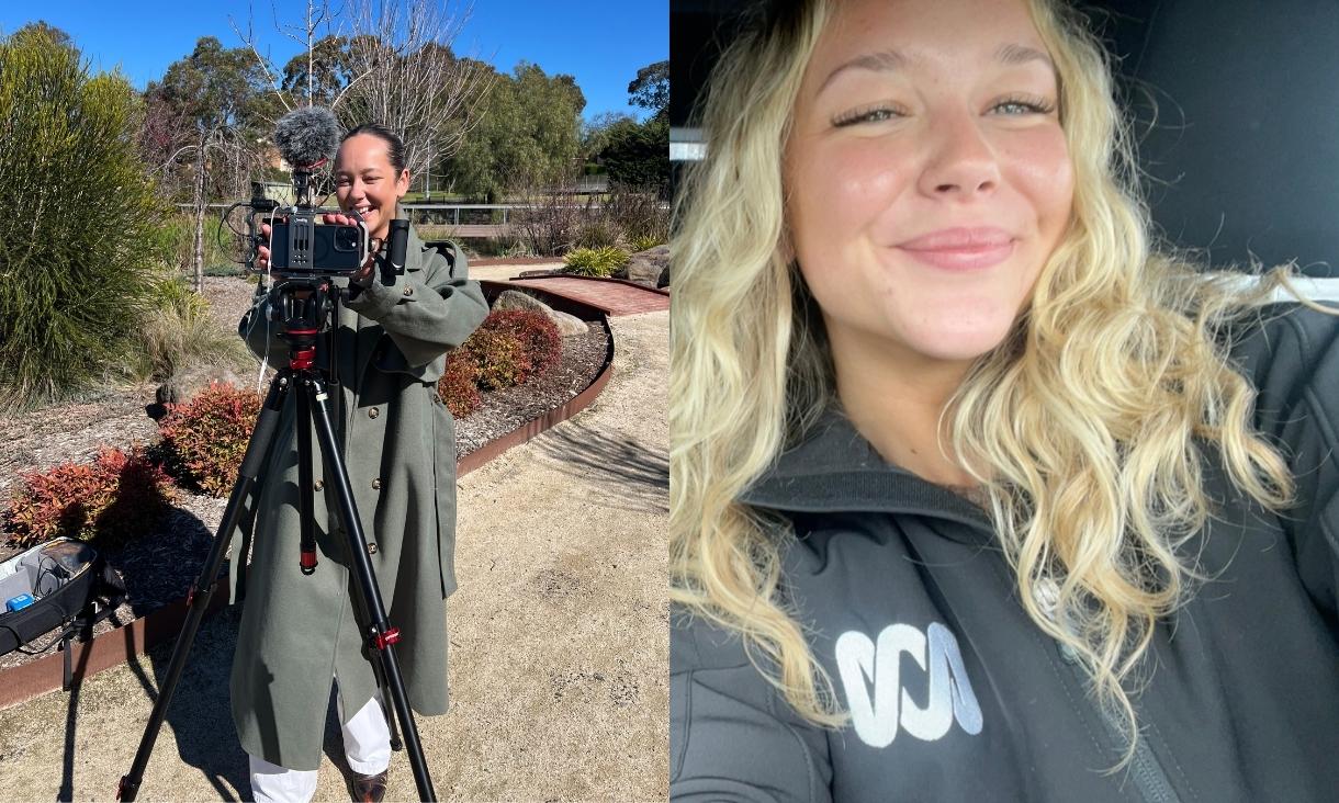 Person smiling operating camera and sitting in car