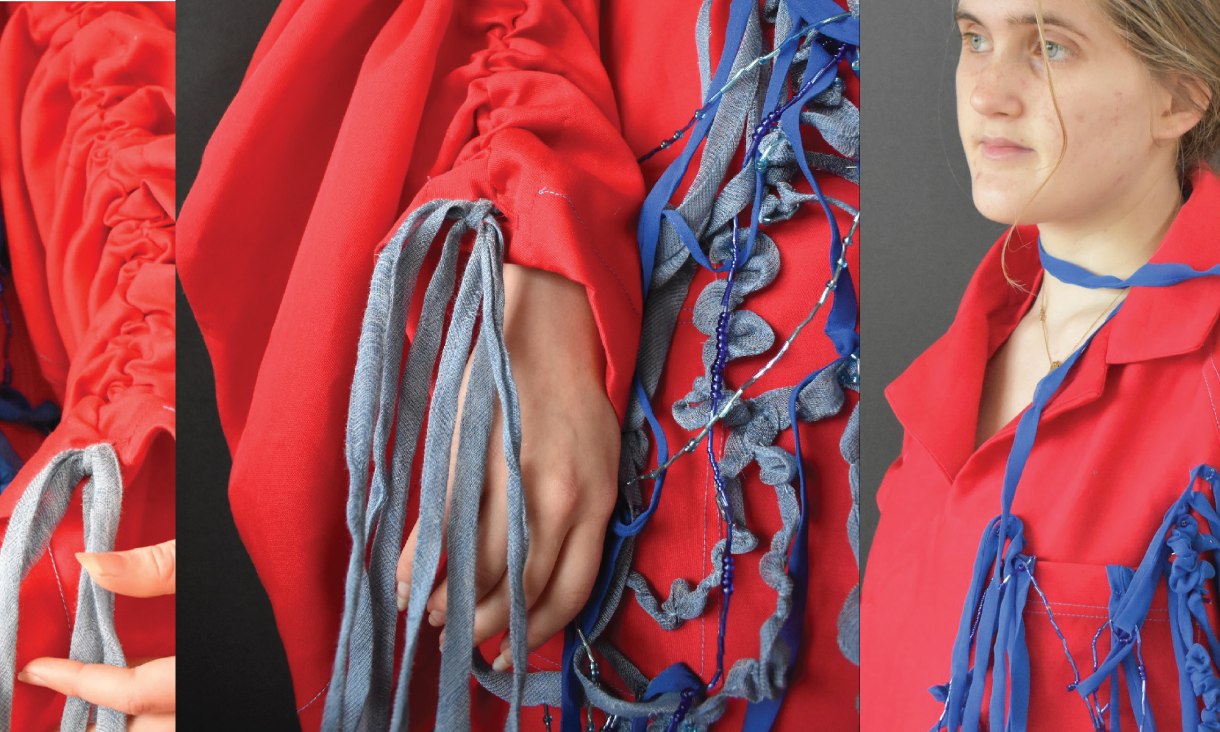 Second-year fashion design student Flora Bellemo’s lab coat-inspired creation, developed through a collaboration with HIV researchers