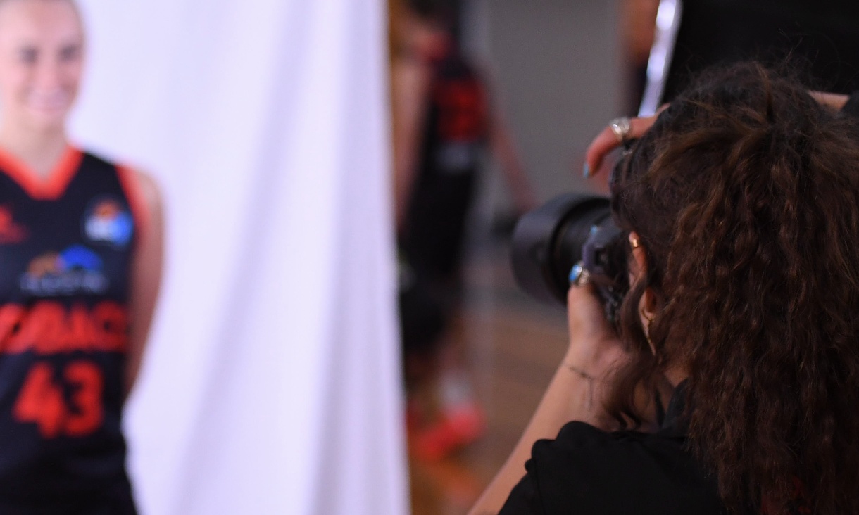 RMIT Redbacks athletes having headshots taken by the RMIT Active media team