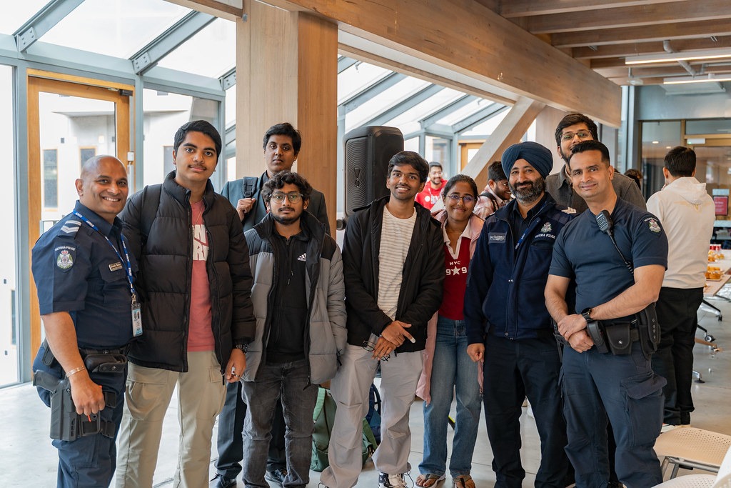 Students with Victoria Police representatives following presentations on crime prevention and personal safety.