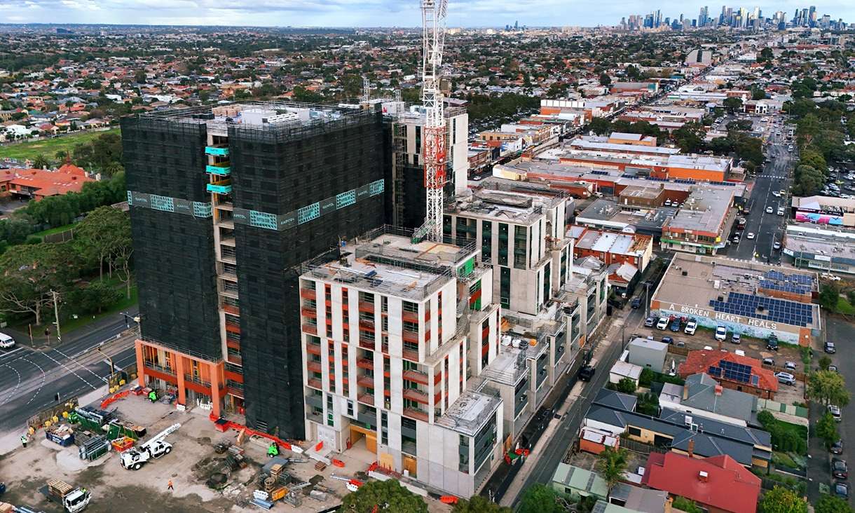 Birdseye view of buildings
