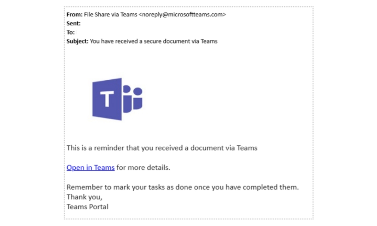 Screenshot of example phishing email