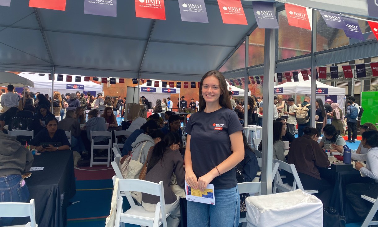 Matilda volunteering at College of Business Law Open Day.