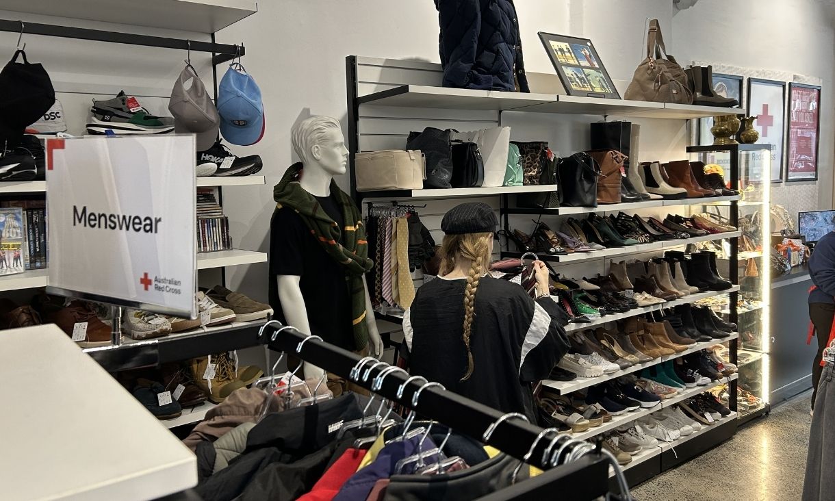 People looking at racks of clothes