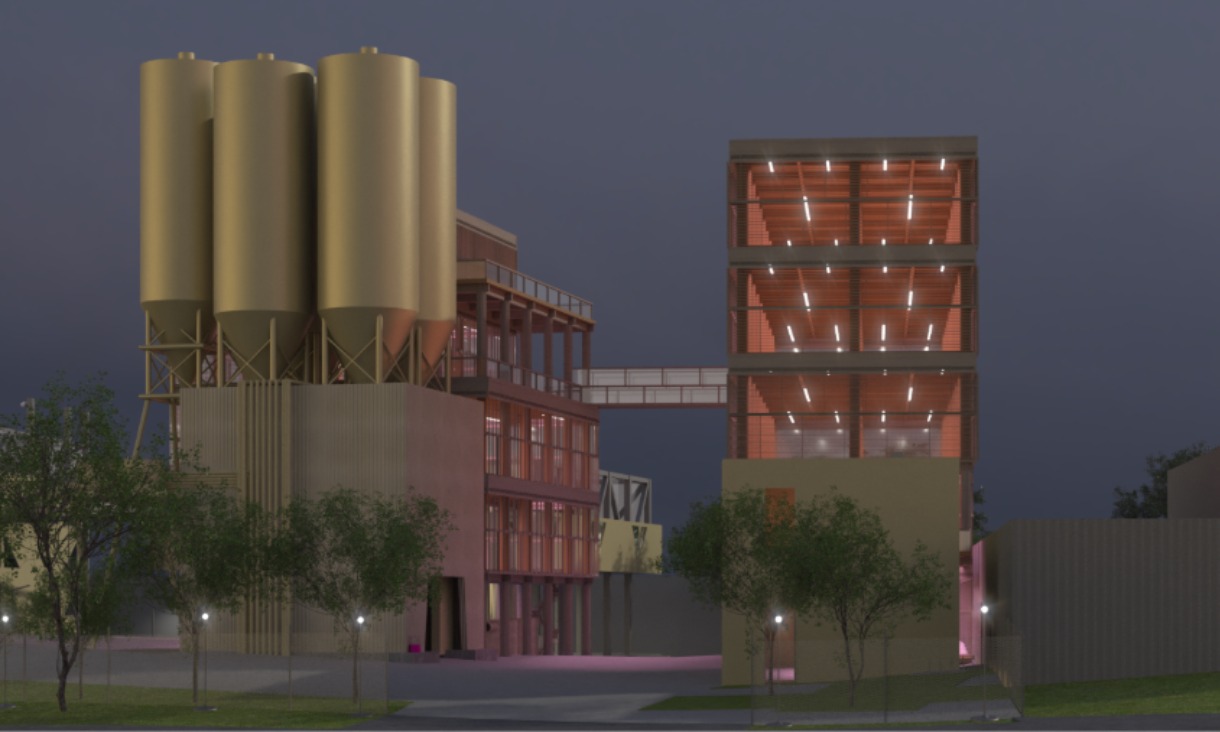 Computer aided drawing of buildings and infrastructure at night
