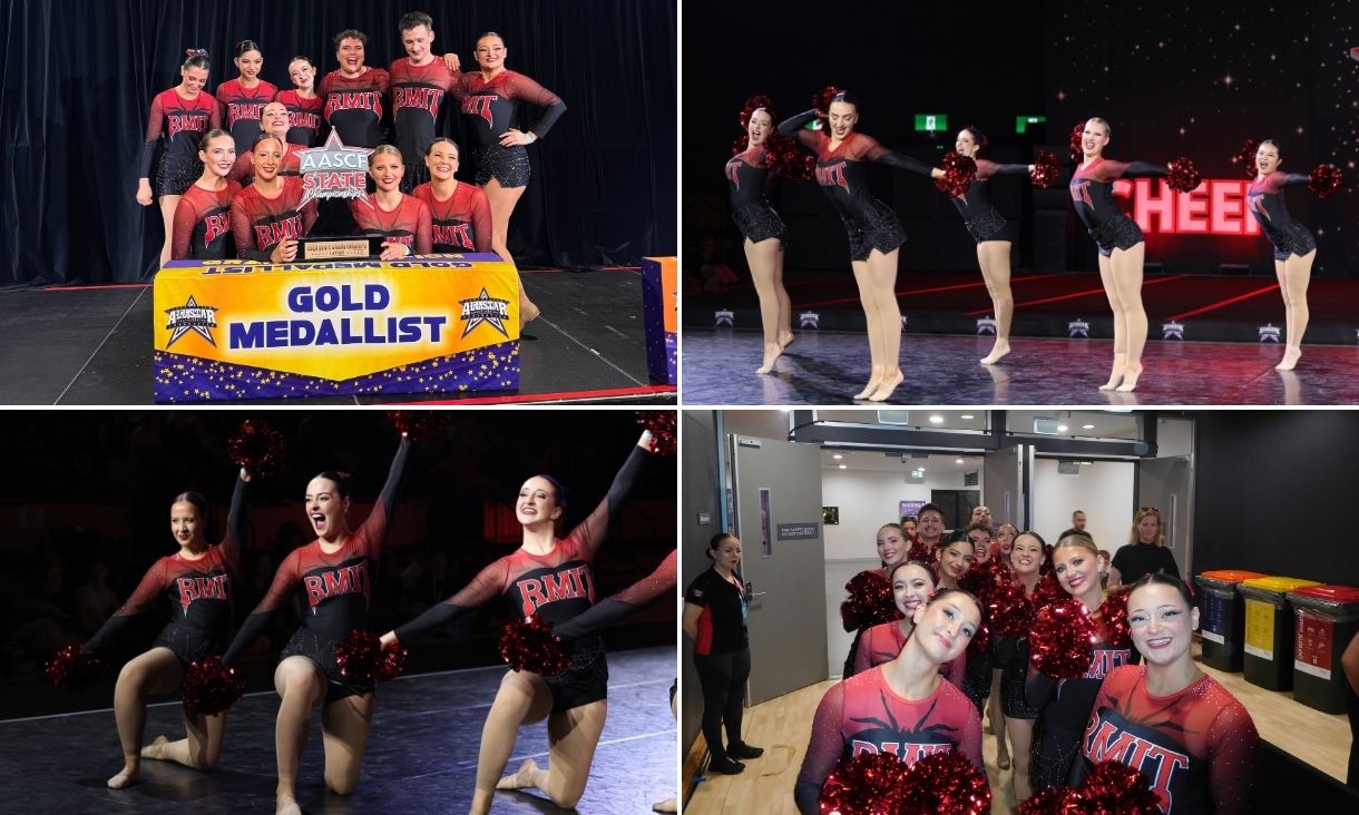 Dancers wearing RMIT uniforms competing at competition.