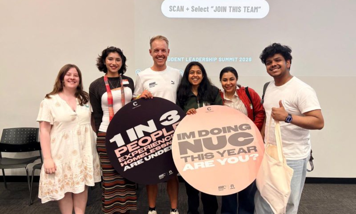 RMIT student Neda Fakhrzadeh and fellow summit participants with Campus Consultancy founder Josh Farr.