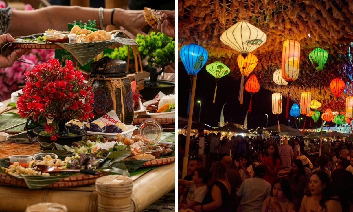 Collage of two images of Asian festival