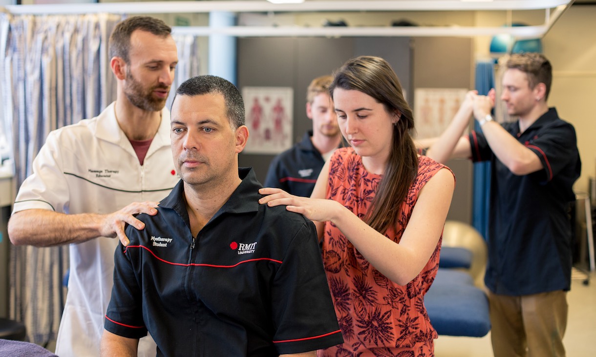 Teacher directs student in Myotherapy Clinic.