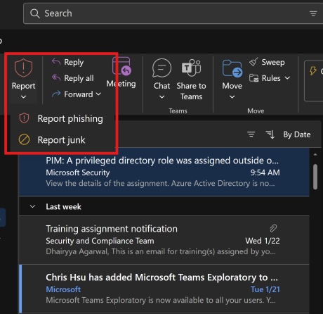 Screenshot with 'Report' icon highlighted