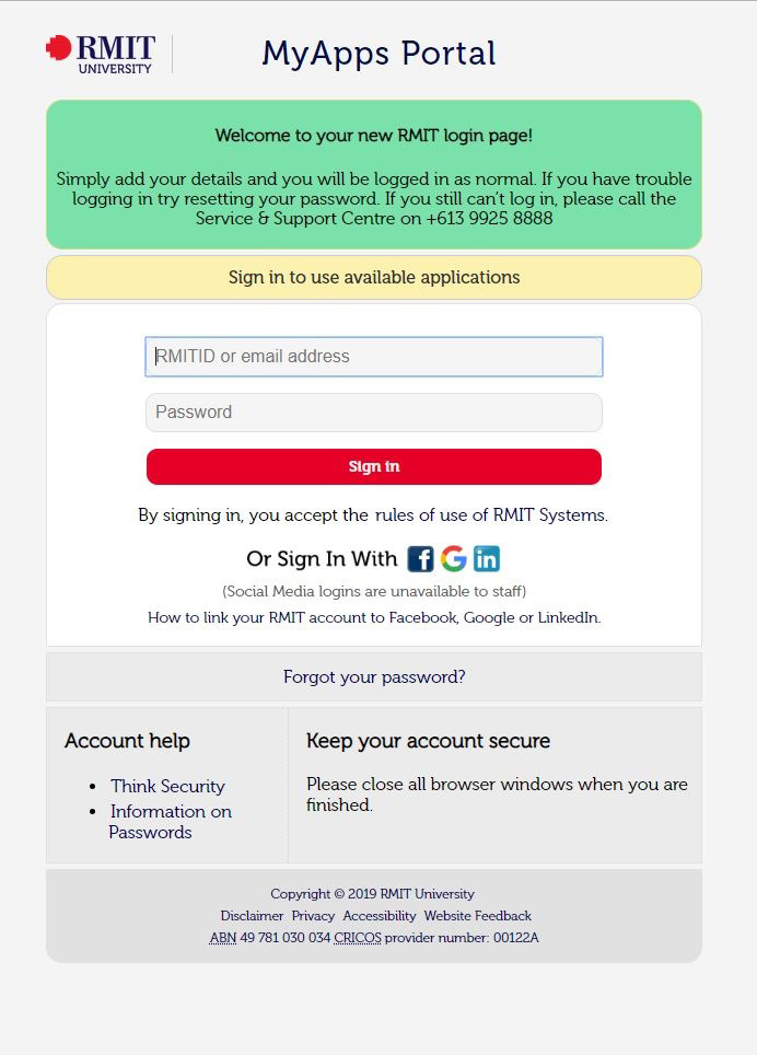 RMIT login portal.