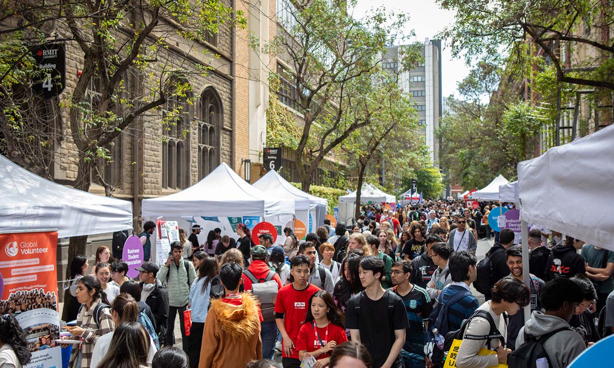 Students in Bowen Lane checking out stalls