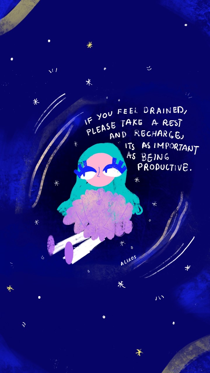 A cartoon of a person sitting in a night sky. 