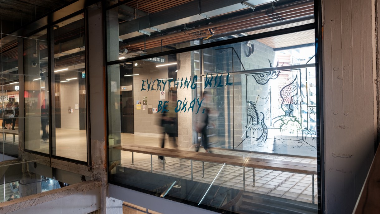 Glass window with art printed
