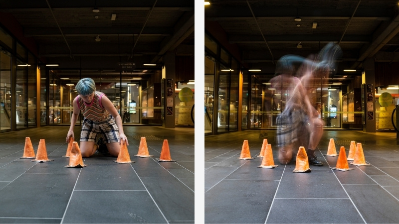 Person arranging traffic cones