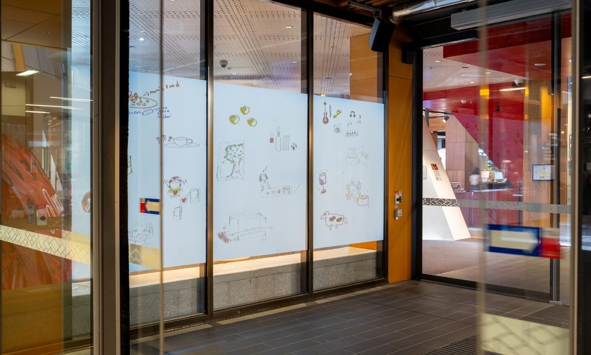 Projected artwork on glass