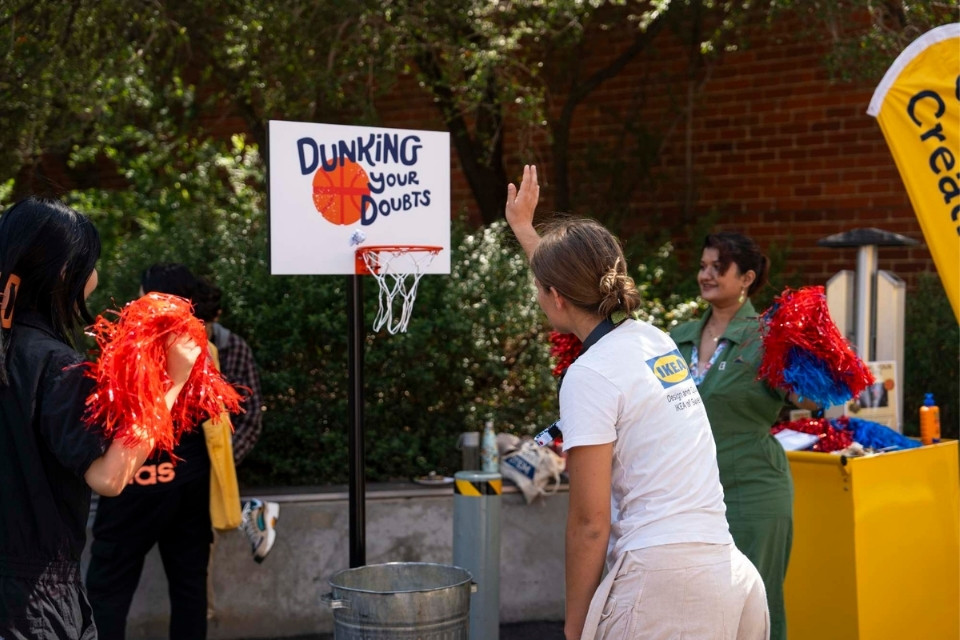 Person using basketball hoop