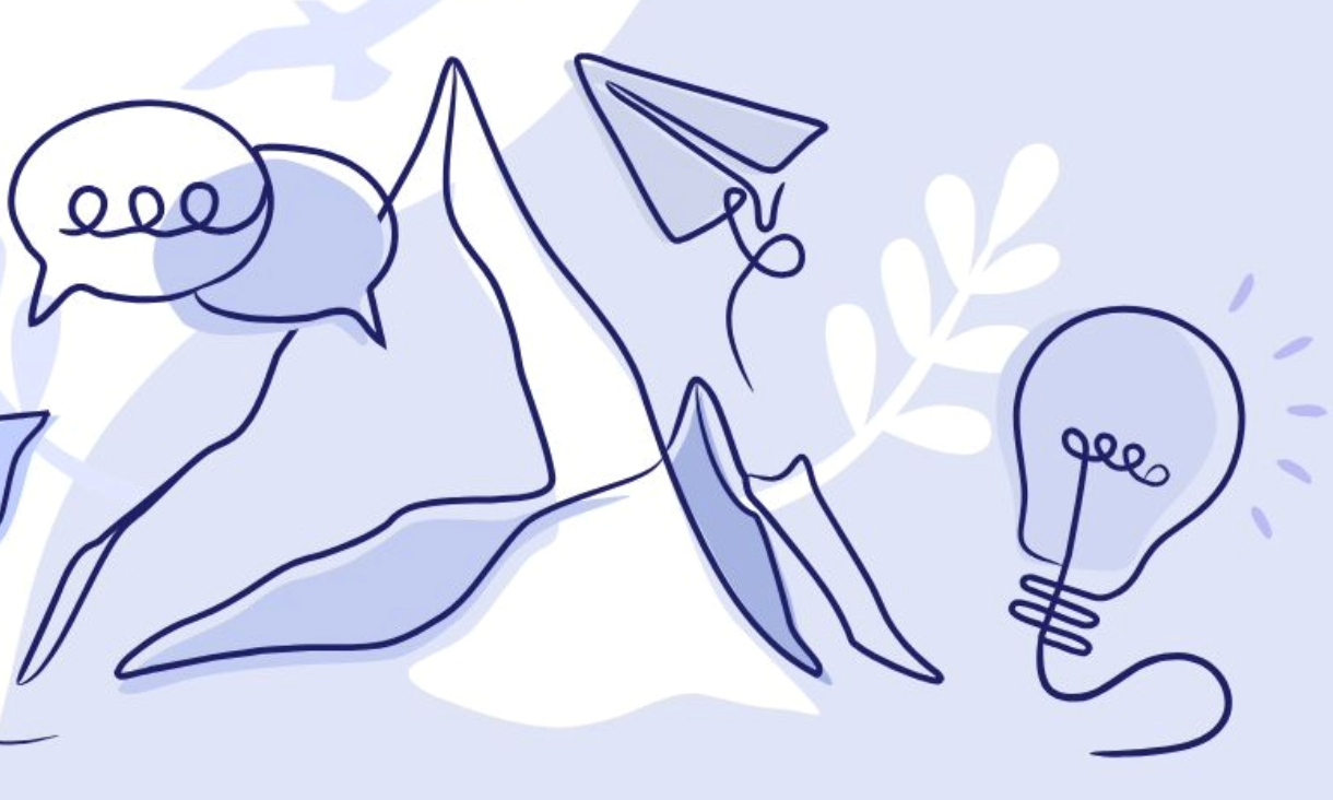 Line graphic with blue background.