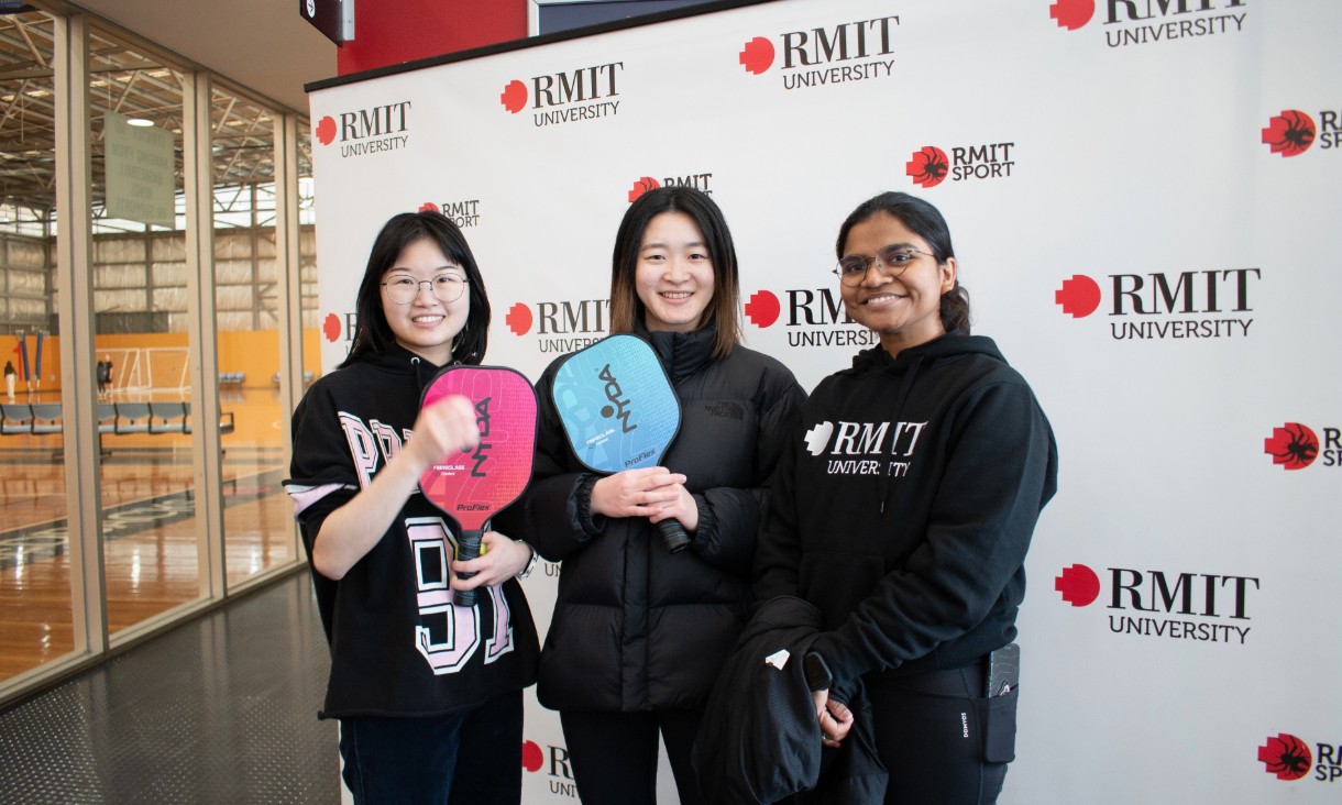 Students prepare to play pickleball at RMIT Sport Fest 