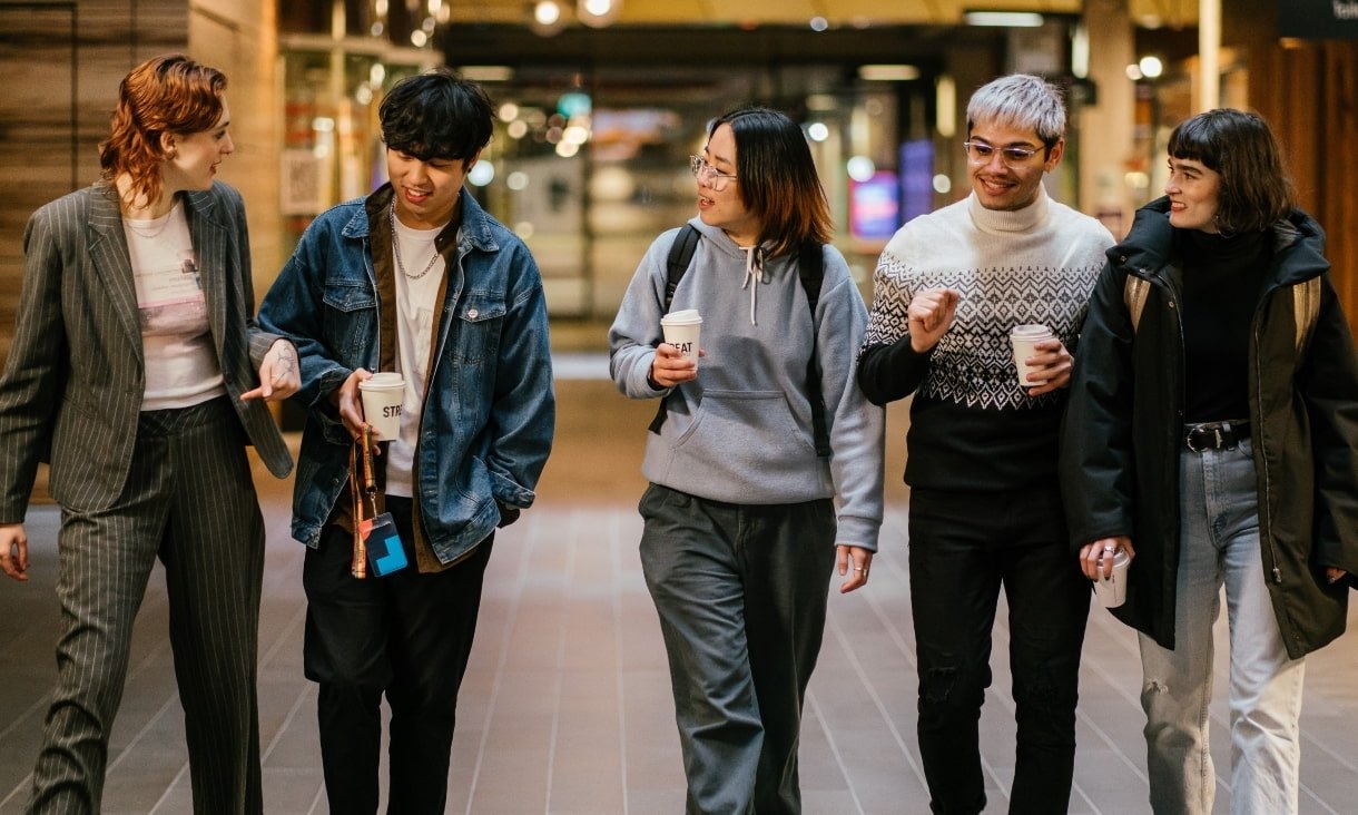 Five people walking