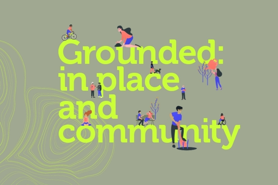 Colourful illustration of people outdoors