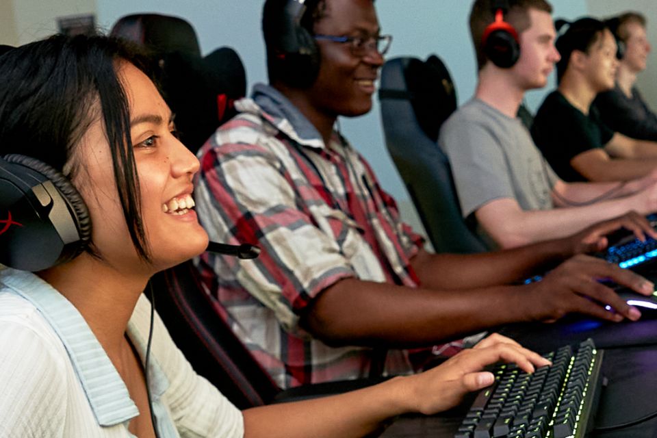 Students gaming on computers