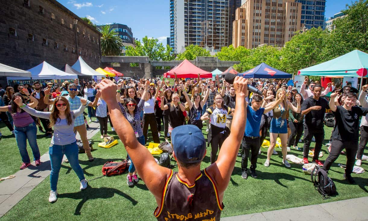 Crowd of students outside