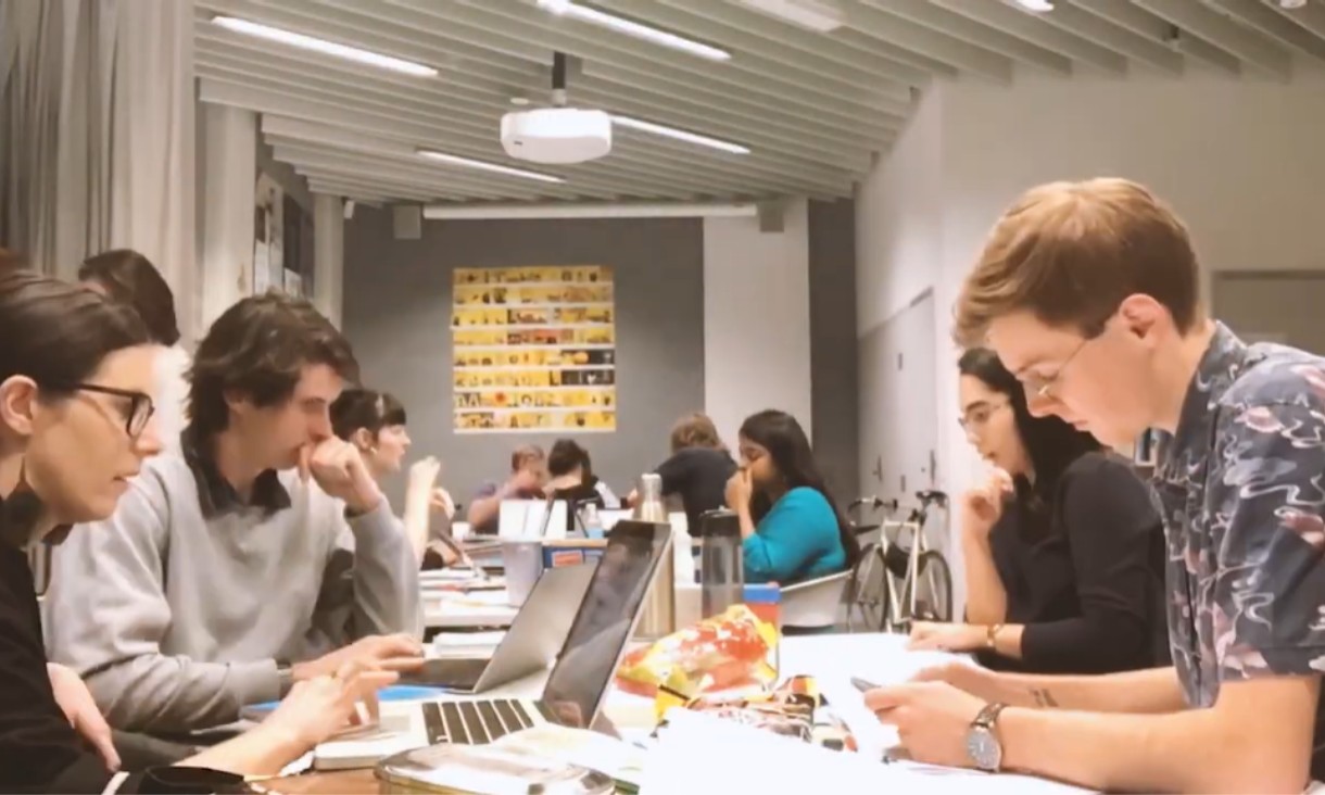 Students working in front of laptops at Bowen Street Press