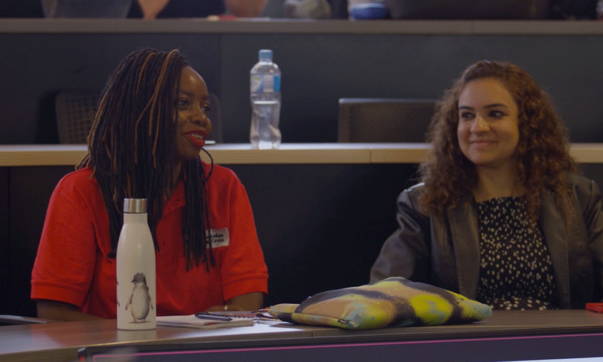 Innovation Program Manager Adelide and a student at a lecture room