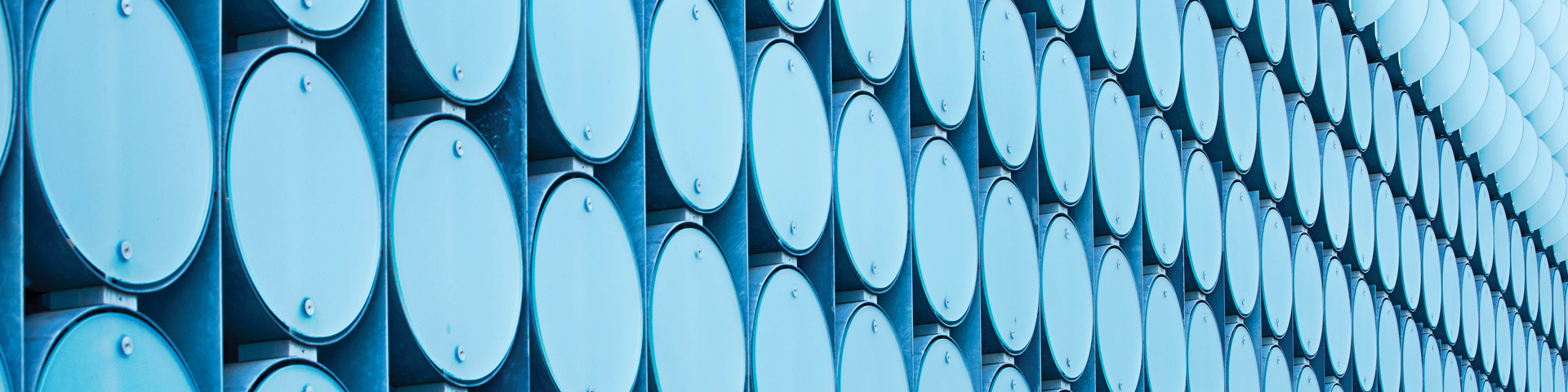 Glass circles on facade of design hub building