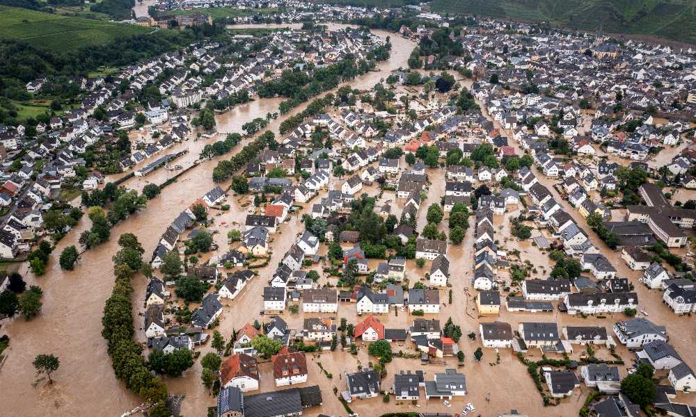 Birdeye view of flooded town