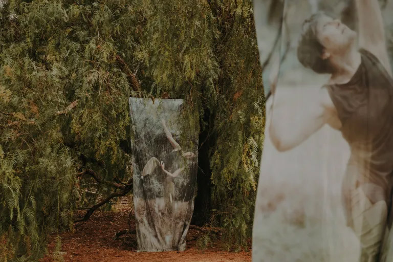 Agnes and her Forest: An Embodied Conversation, performative response to site using sound, dance, and installation, 2023.