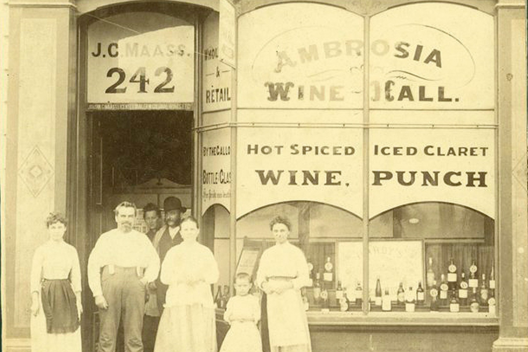 Exterior of a colonial wine store, 1890 (Photo from John Etkins Collection, State Library of Victoria).