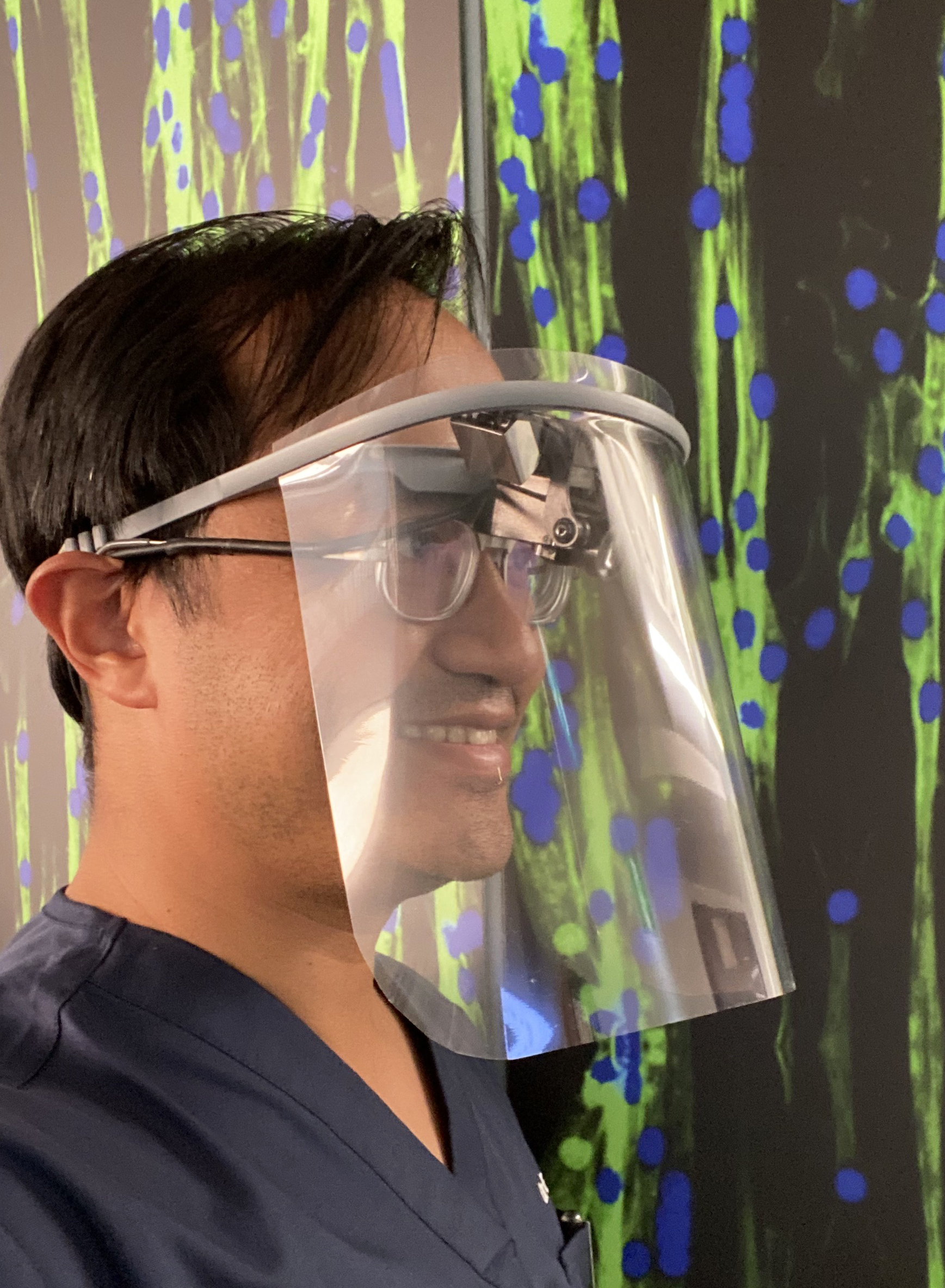 Eric Levi has been trialling the variation of the face shield made specifically for ENT surgeons wearing glass-mounted head lights.