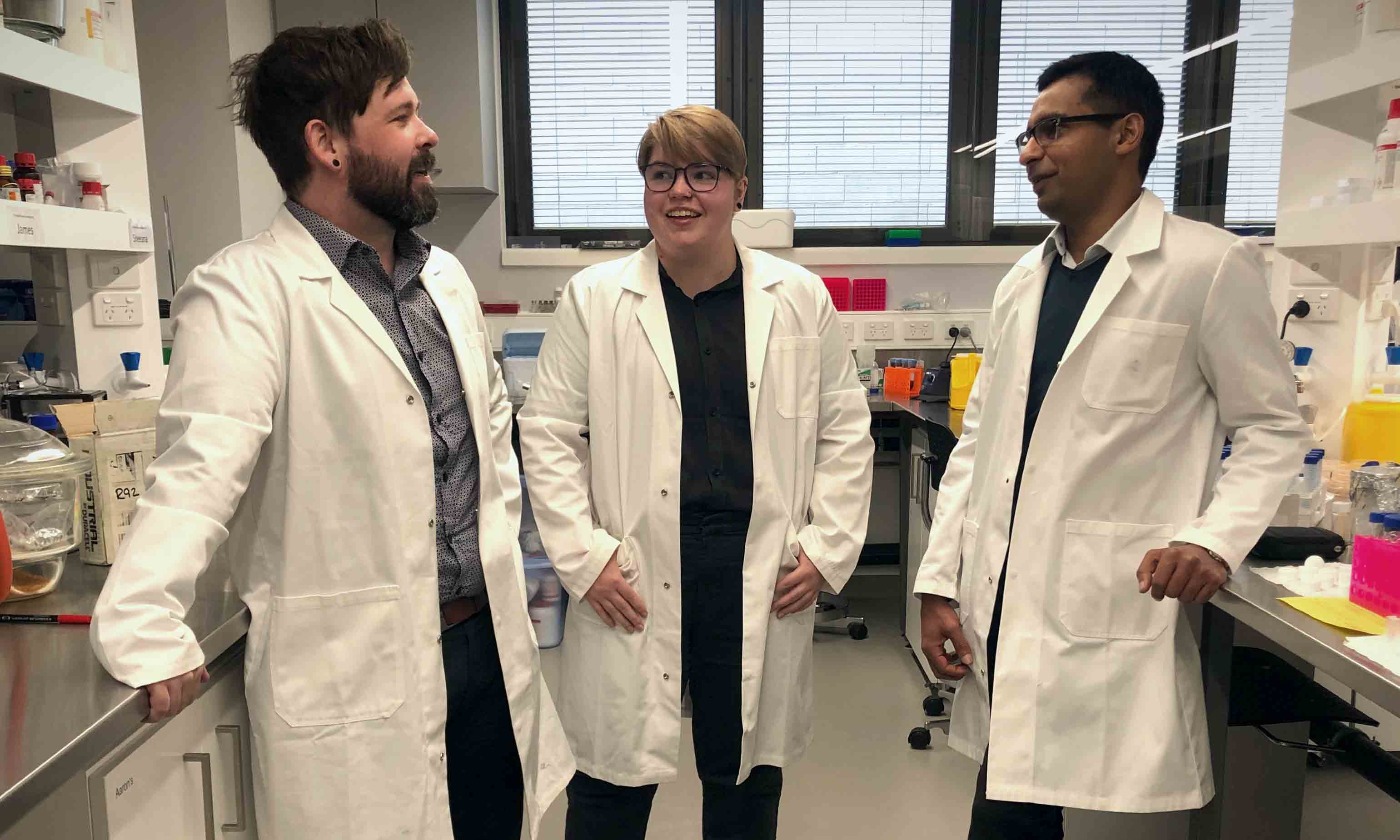 Dr Aaron Elbourne, PhD researcher Zo Shaw and Associate Professor Sumeet Walia. 