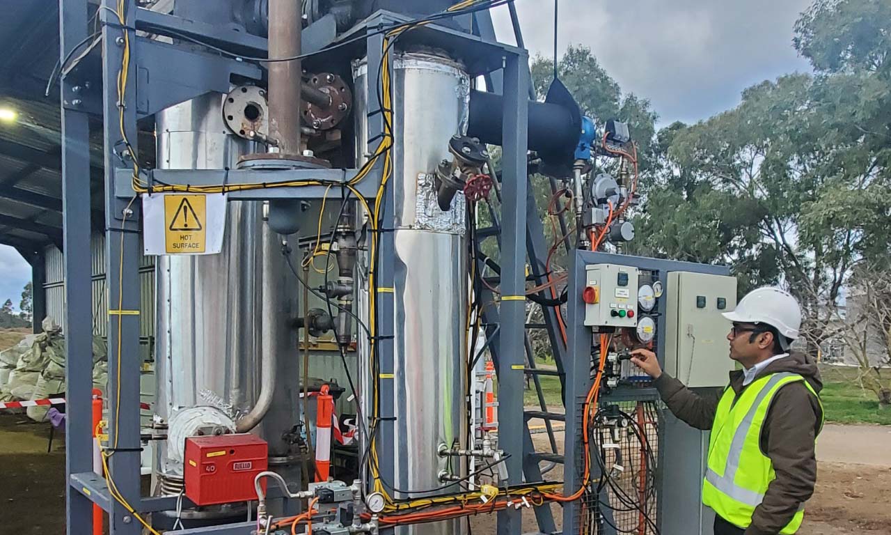 Associate Professor Kalpit Shah with the technology being trialled at the Melton Recycled Water Plant.