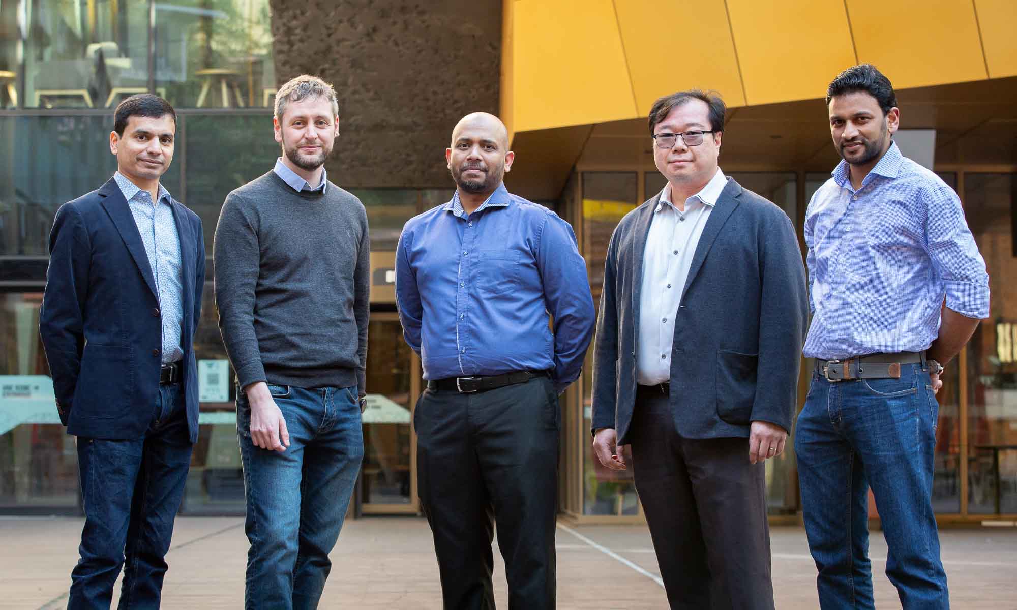 The team behind Soterius Scout: Professor Sharath Sriram (RMIT), Dr Alasdair Wood (Soterius), Dr Md Ataur Rahman (RMIT), Dr Chih Wei Teng (Soterius), Dr Ganganath Perera (RMIT)