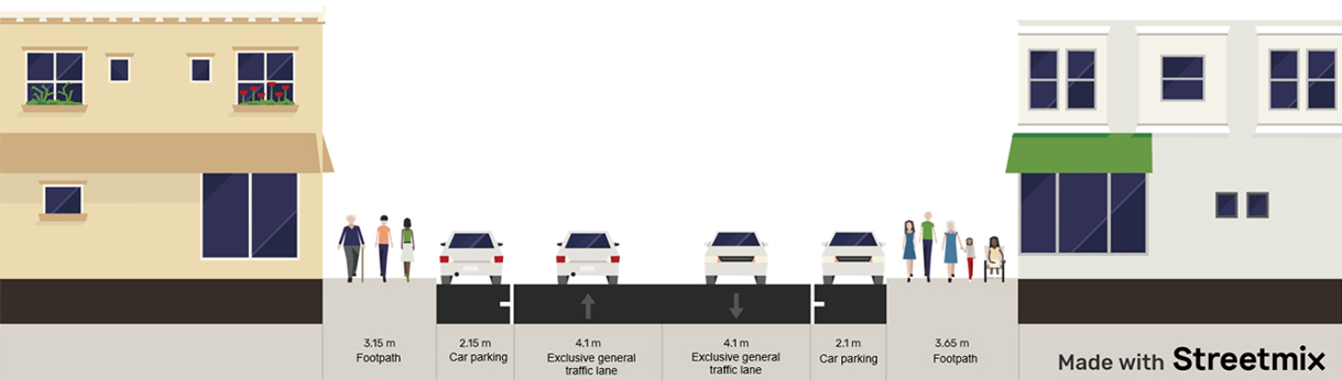 Graphic showing the street cross section of Puckle Street in Moonee Ponds.