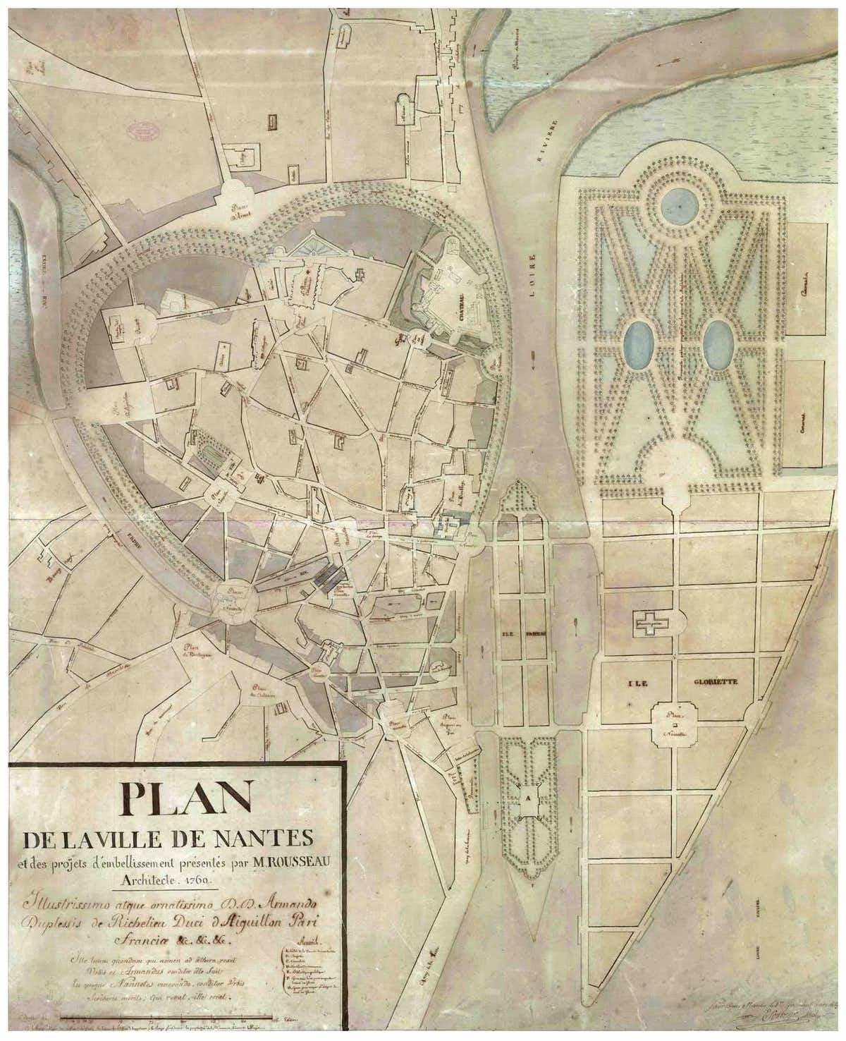 Rousseau Pierre’s 1760 plan for the city of Nantes with a heart at the centre. Archives municipales de Nantes