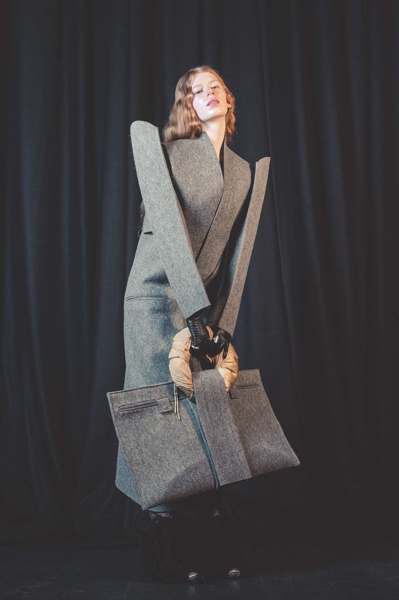  'the very first time in a while...' Master of Fashion (Design) Graduate Show, 2021. Presented by RMIT School of Fashion and Textiles and supported by The Capitol. Look Book image at The Capitol, photography Myles Pedlar. The film and look book concept was conceived and pitched by MoFD students working closely with Ricarda Bigolin and Kate Meakin.