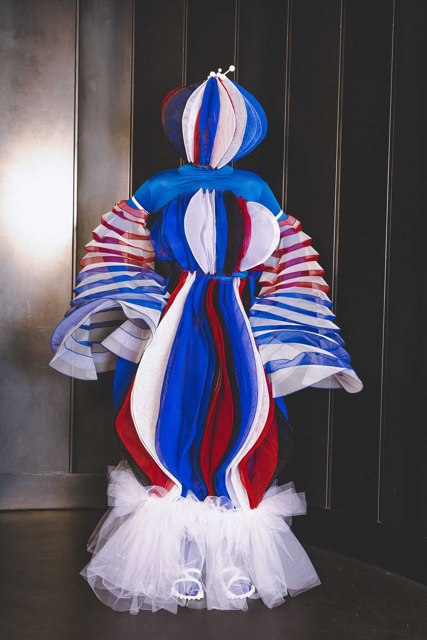 'the very first time in a while...' Master of Fashion (Design) Graduate Show, 2021. Presented by RMIT School of Fashion and Textiles and supported by The Capitol. Look Book image at The Capitol, photography Myles Pedlar. The film and look book concept was conceived and pitched by MoFD students working closely with Ricarda Bigolin and Kate Meakin.