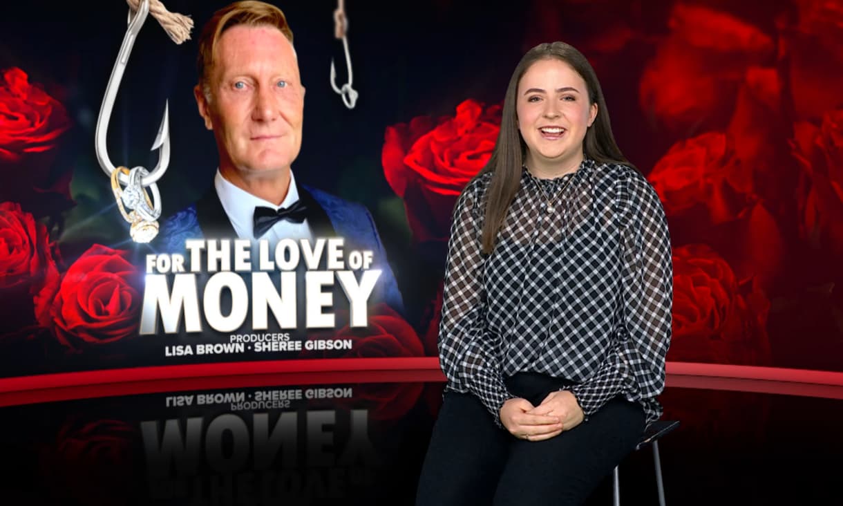 Amelia Hirst in a TV studio pictured in front of a digital display showcasing a Channel 9 story.