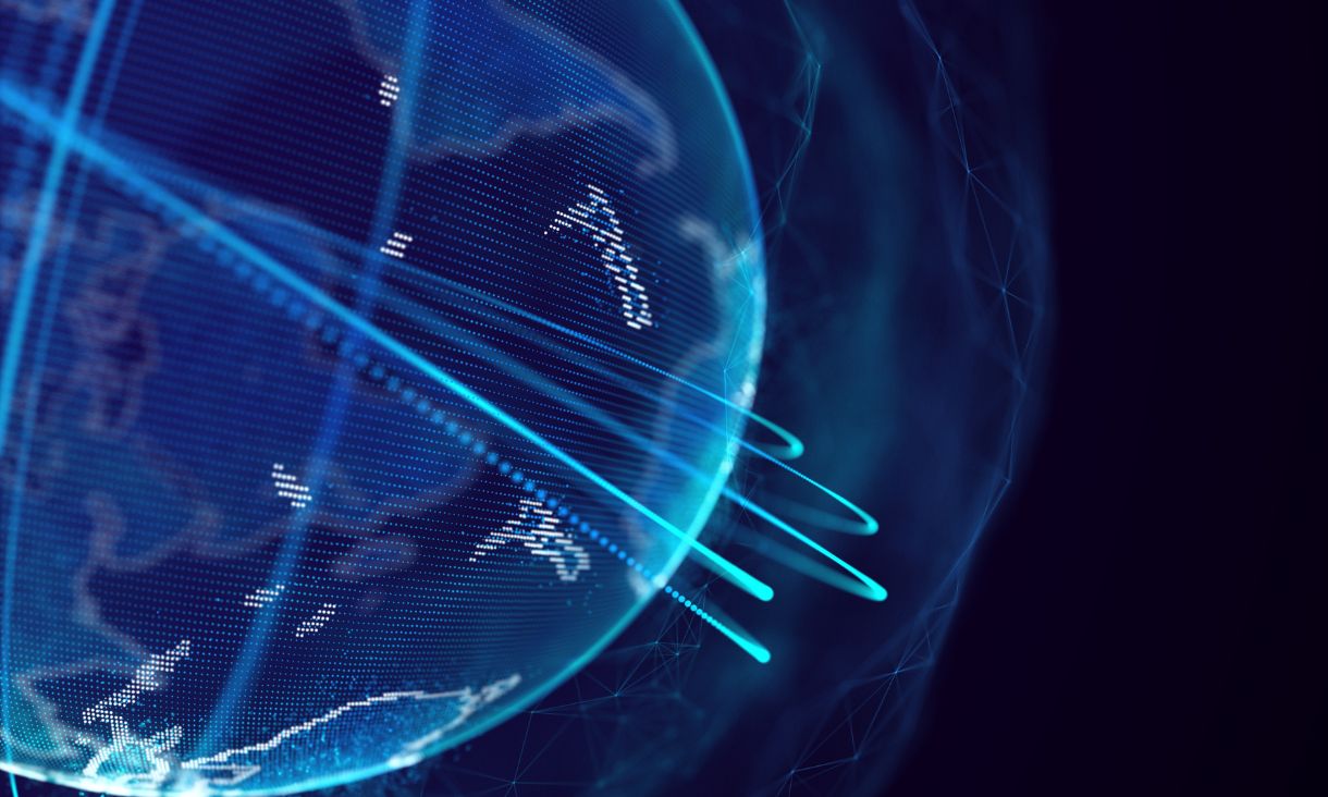 Blue outline of globe representing digital connections