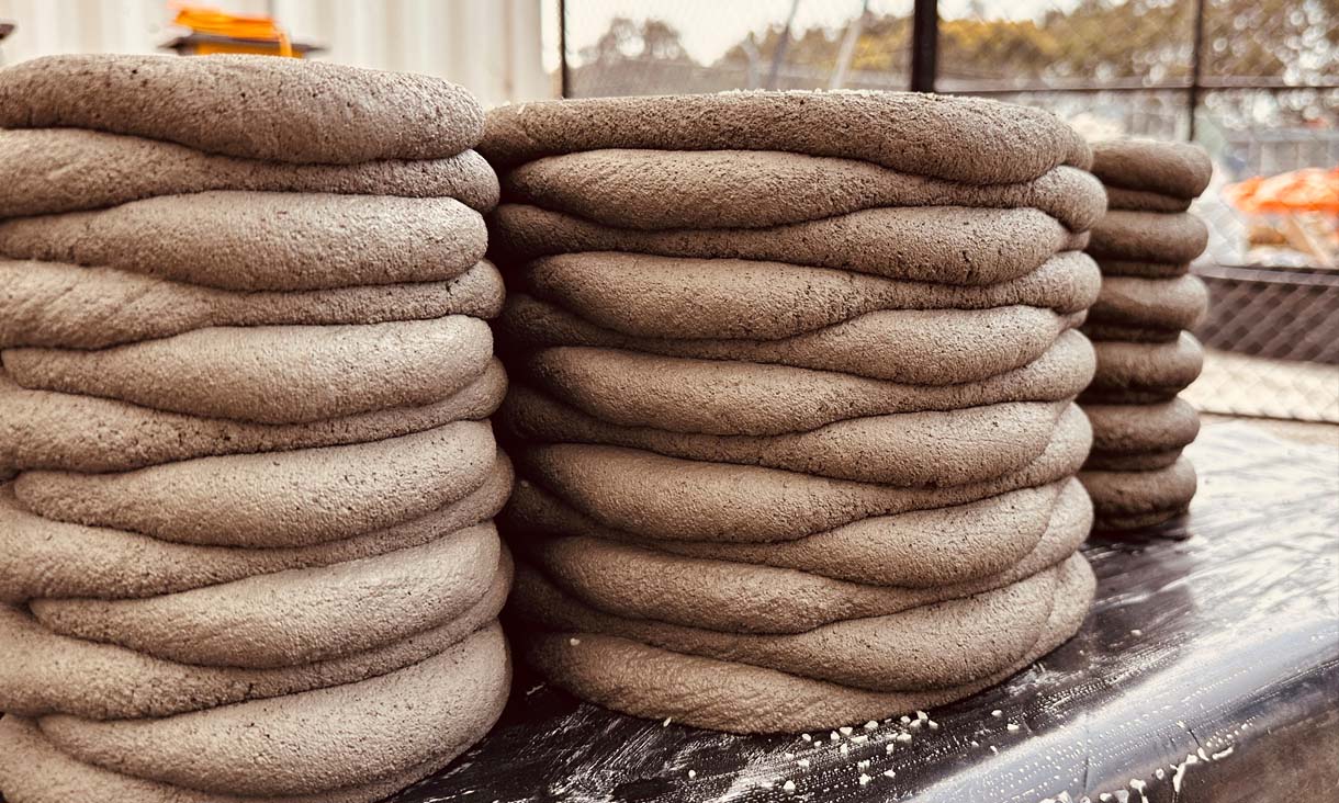 Layers on a 3D printed concrete structure.