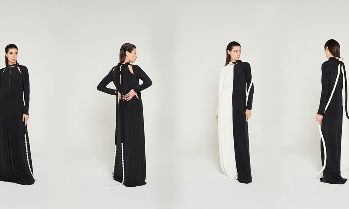 four images of the same person wearing the same dress from different angles
