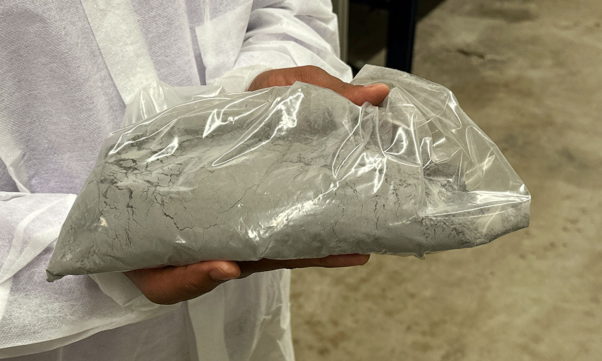 Combusted solid waste (ash) that the team can use in their energy-smart bricks. Credit: Seamus Daniel, RMIT University