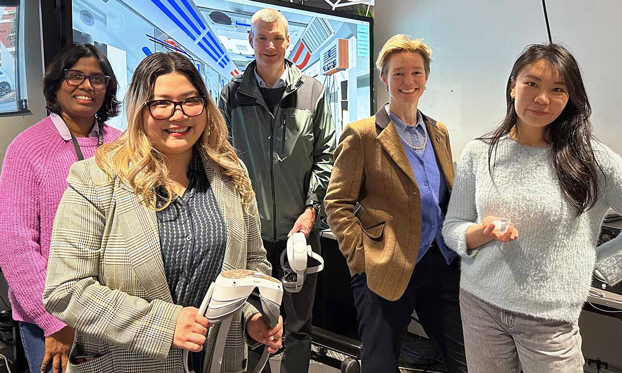 RMIT researchers (left to right) Associate Professor Jayani Chandrapala, Dr Julia Low, Dr Ian Peake, Associate Professor Gail Iles and PhD scholar Grace Loke in the Virtual Experiences Laboratory (VXLab) at RMIT. Credit: Seamus Daniel, RMIT University