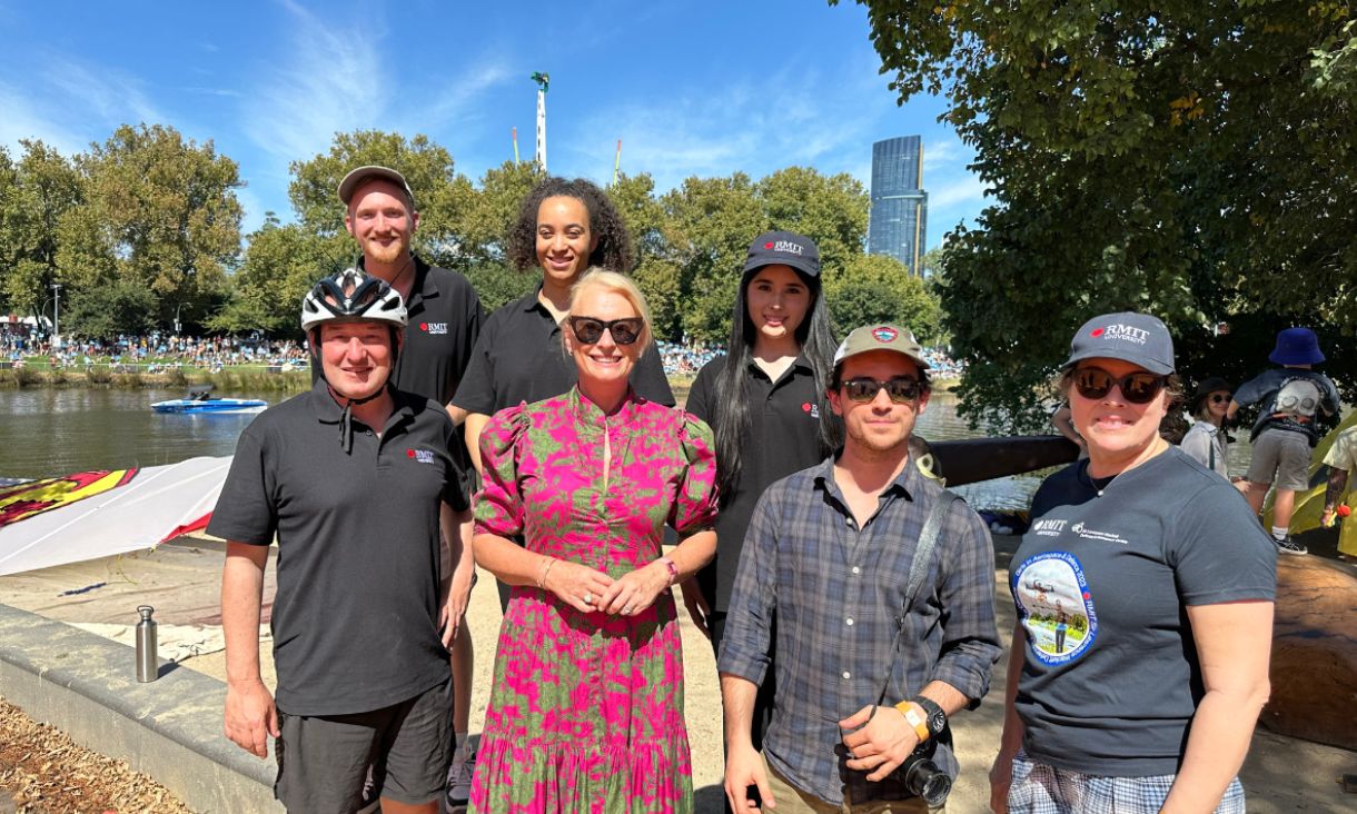 RMIT team pictured with British Consul-General for Victoria, Stephen Lysaght, and Lord Mayor of Melbourne, Sally Capp. 