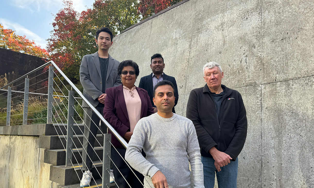 The RMIT team: (l-r)) Dr Yuguo Yu, Professor Sujeeva Setunge, Dr Dilan Robert, Dr Chamila Gunasekara, Dr David Law. Credit: Michael Quin, RMIT. 