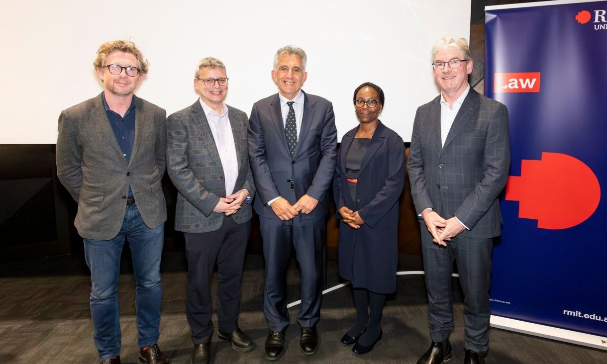 Group photo of RMIT leaders and Justice Mordy Bromberg